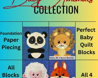 Baby Animals FPP Quilt Pattern Bundle – Lion, Panda, Lamb & Fox | Foundation Paper Piecing Nursery
