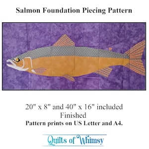 Salmon FPP Quilt Block Pattern: Ocean Fish (20x8 & 40x16 inches)