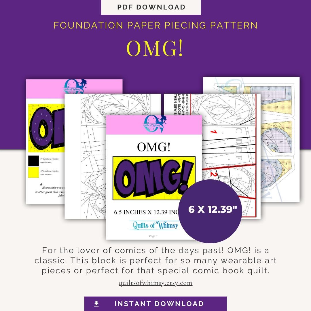 Omg Pattern OMG Comic Book Quilt Block: Foundation Paper Piecing Pattern (PDF ...