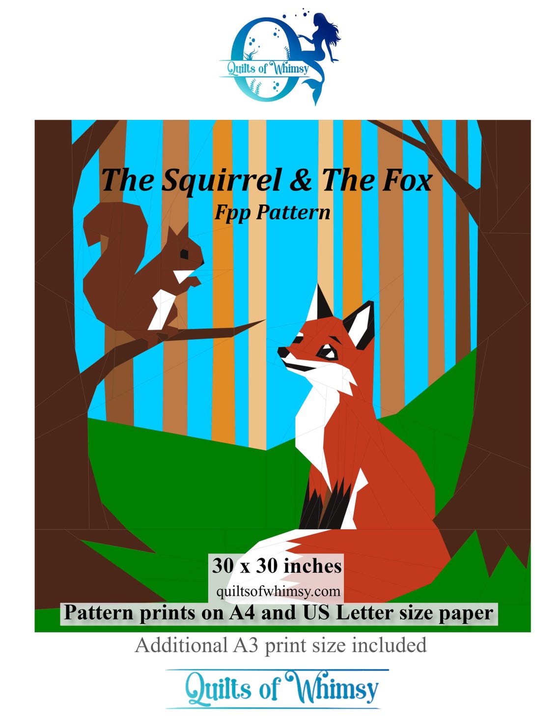 Squirrel and Fox Quilt Block Pattern – Woodland Nursery FPP (PDF ...