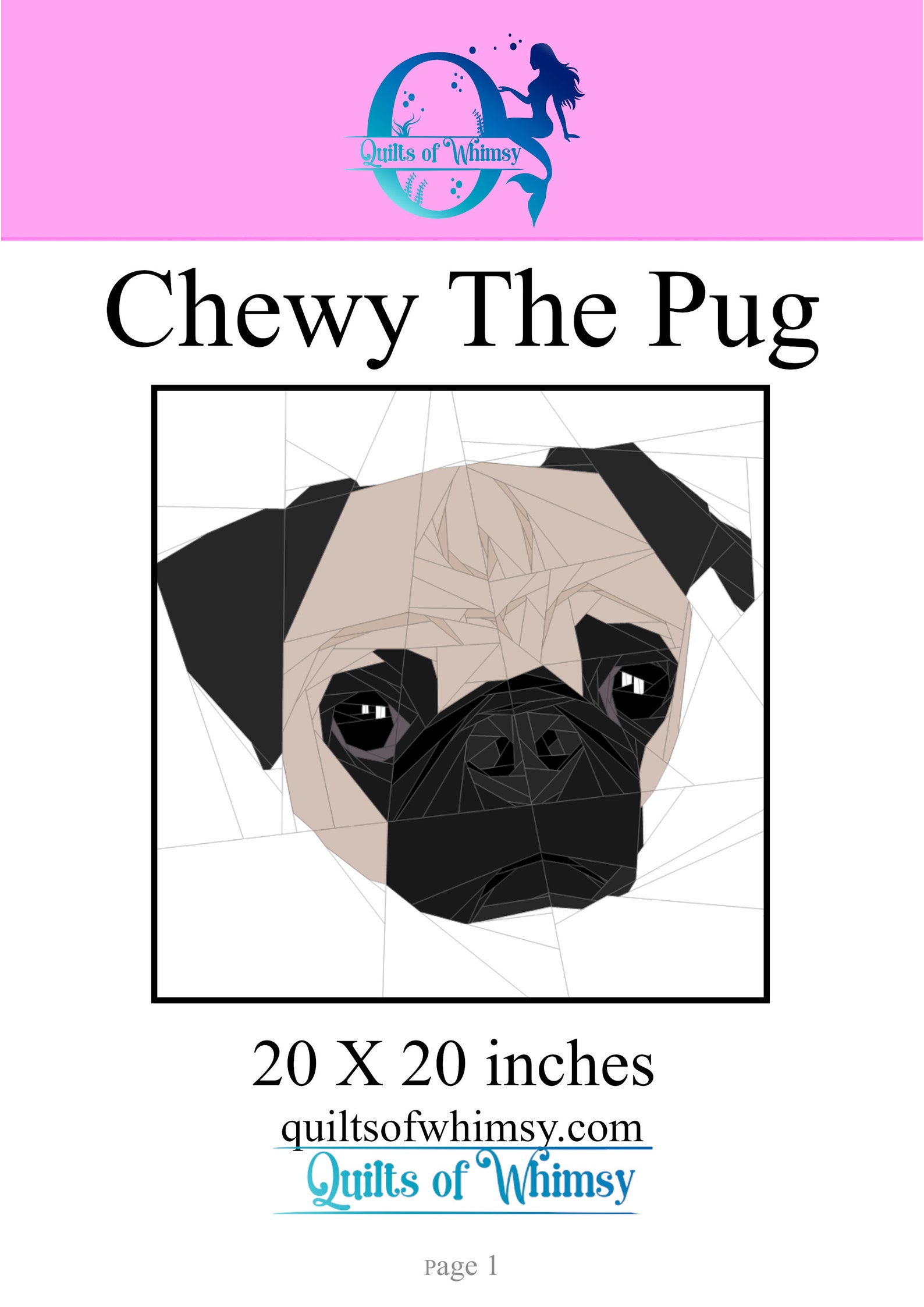 Chewy Pattern Chewy the Pug Quilt Pattern: Foundation Paper Piecing (20x20 Inches ...