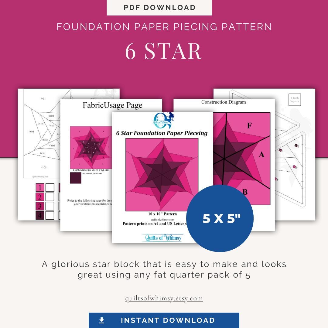 Easy 6 Star Foundation Paper Piecing Pattern (PDF Pattern) - Etsy