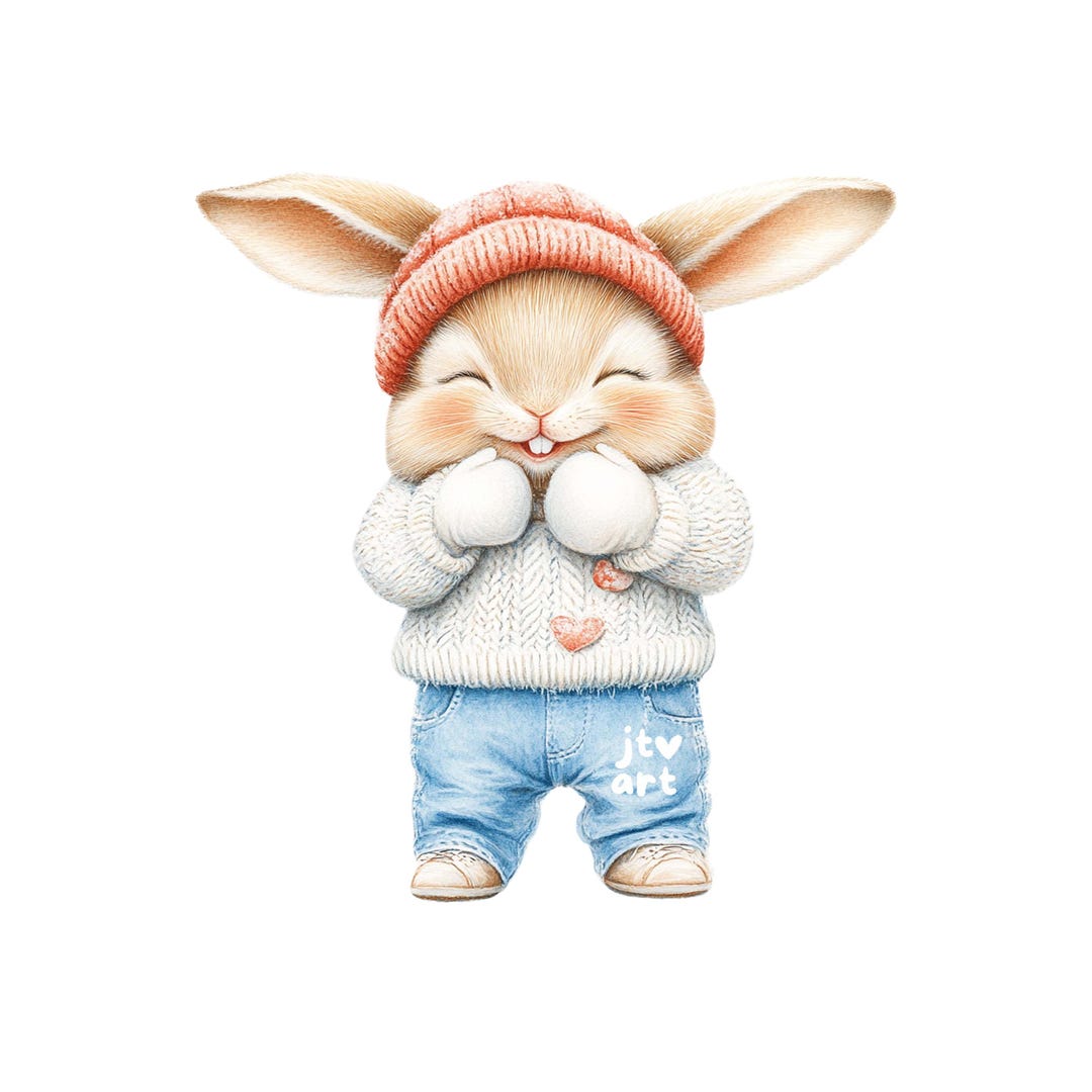 Winter Bunny PNG: Blue Clipart Illustration (commercial Use) - Etsy