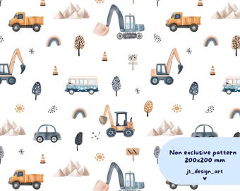 Aquarelle transparente motif camions et pelles (JPEG)