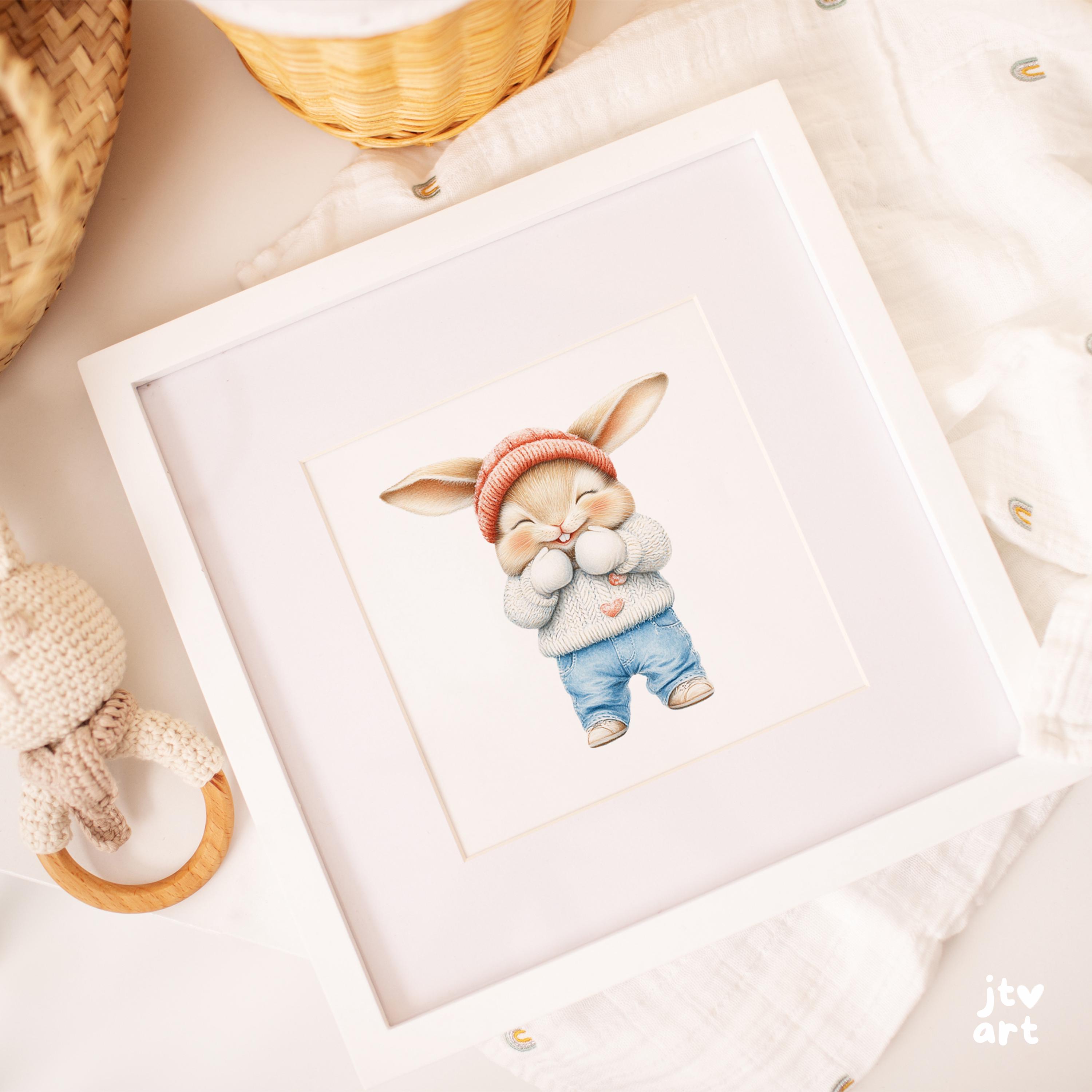 Winter Bunny PNG: Blue Clipart Illustration (commercial Use) - Etsy