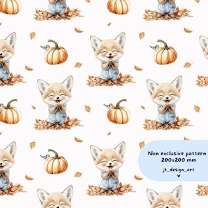 Baby Fox Seamless Pattern: Autumn Pumpkin Fabric Print (JPEG Digital Download