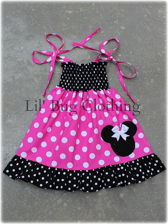 Minnie Mouse Pink Black and White Polka Dot Smocked Dress | Etsy