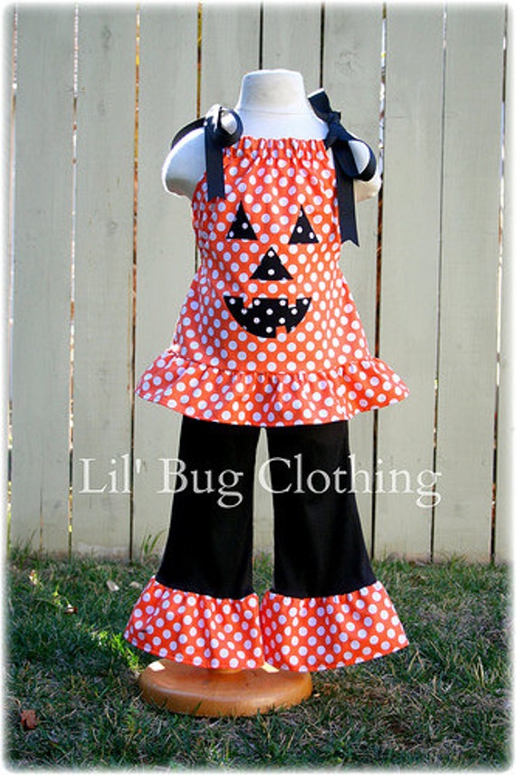 Custom Boutique Clothing Halloween Pumpkin Orange Polka Dot | Etsy