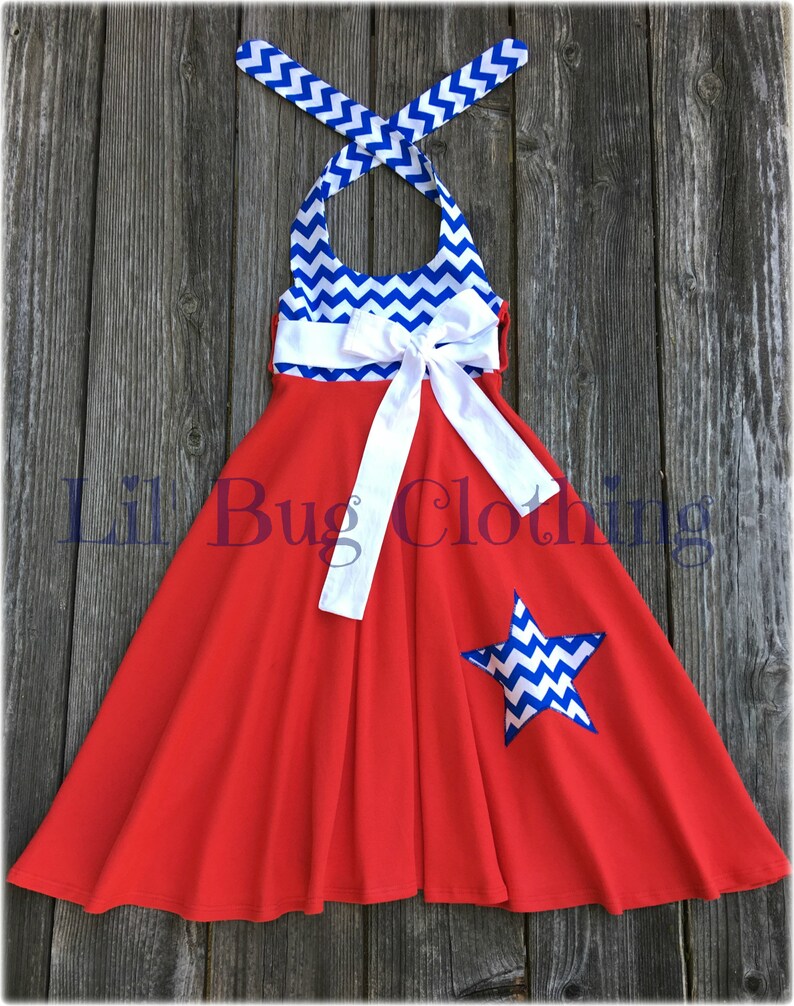 4th of July Girls Dress Chevron Red White Blue Comfy Knit Etsy