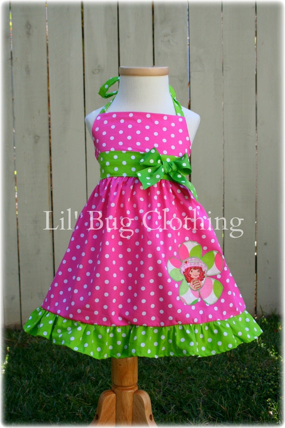 Strawberry Shortcake Dress, Strawberry Shortcake Outfit, Lime Pink Polka Dot Dress, Strawberry Shortcake Birthday Party Dress Strawberry Shortcake Dress, Strawberry Shortcake Outfit, Lime Pink Polka Dot Dress, Strawberry Shortcake Birthday Party Dress