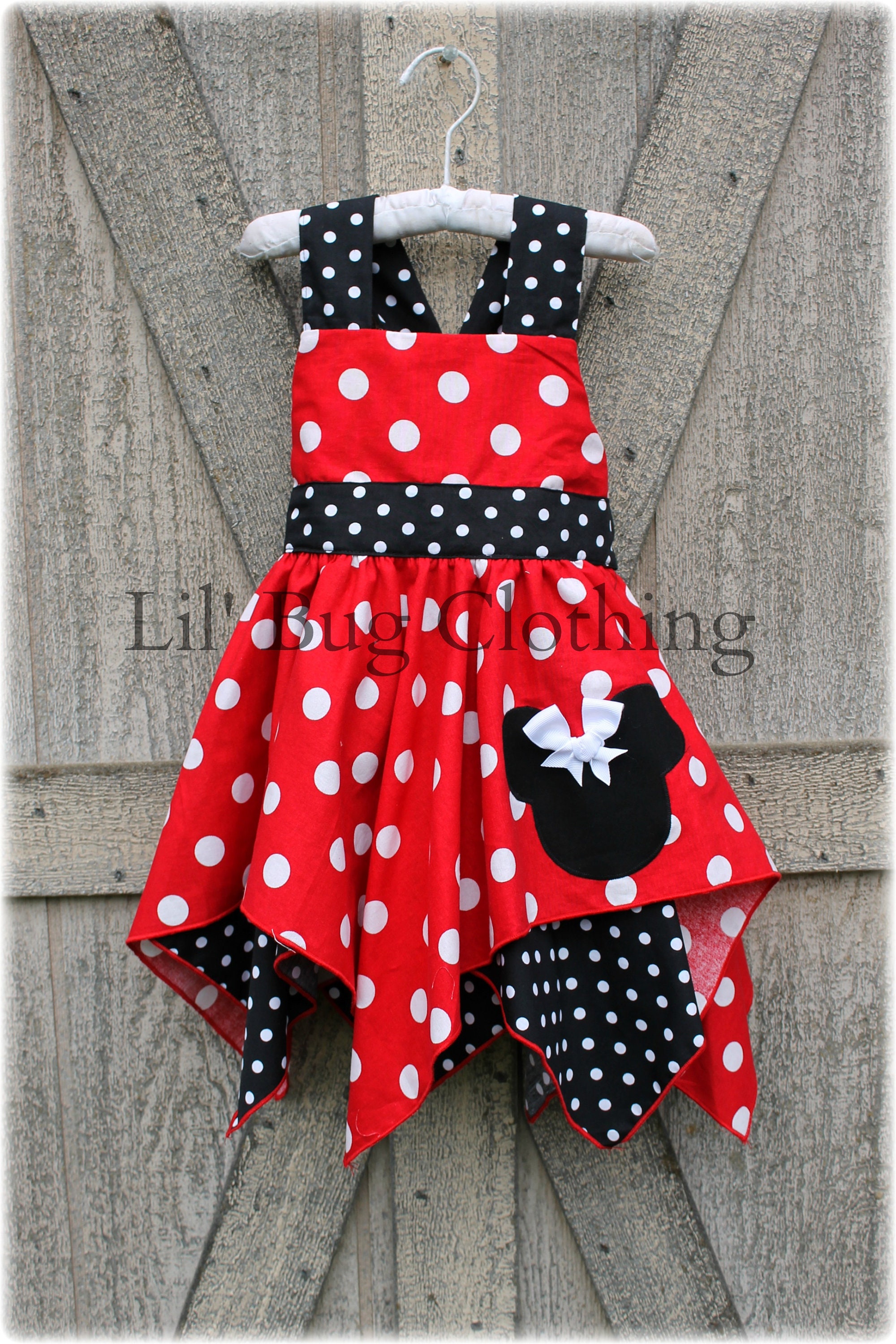 red dress with white polka dots like minnie mouse