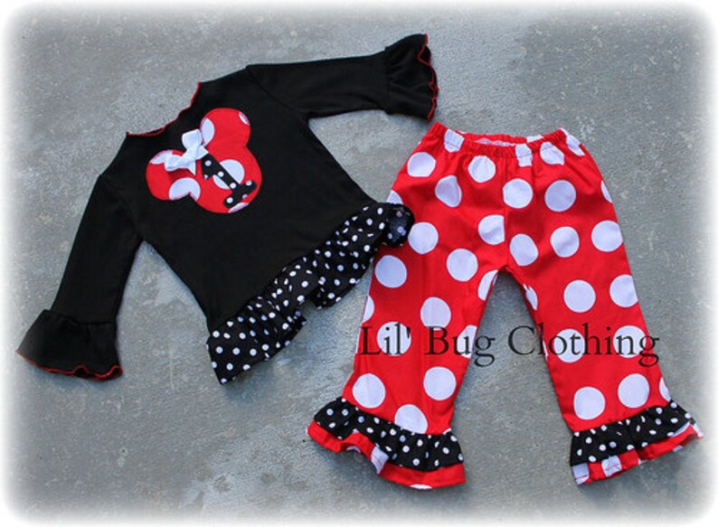 Custom Boutique Clothing Minnie Mouse Red Jumbo Dot and Black Etsy