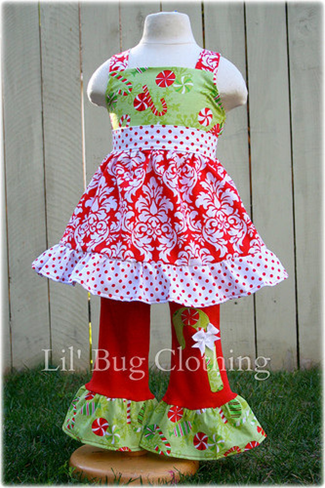 Christmas Candy Cane Damask Jumper Top and Pant Set Girl Etsy