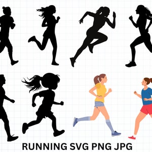 Ragazza che corre SVG, Clip Art del corridore, Vettore femminile che corre, SVG del corridore, Silhouette femminile del corridore SVG, Donna che corre Svg, Persone che corrono