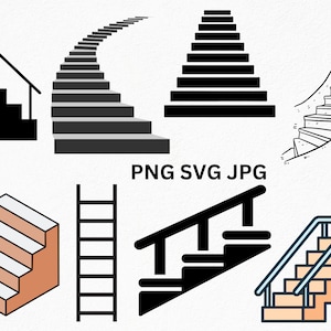 Paquete SVG de escaleras, archivos SVG para Cricut, imágenes prediseñadas de edificios, imágenes prediseñadas de escaleras, escaleras PNG, SVG de carpintero, imágenes prediseñadas de escaleras, escalones SVG, escaleras PNG