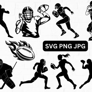 Paquete SVG de fútbol, silueta de fútbol, svg de fútbol americano, PNG de fútbol, diseños svg de fútbol, archivos de corte de fútbol, Svg de rugby