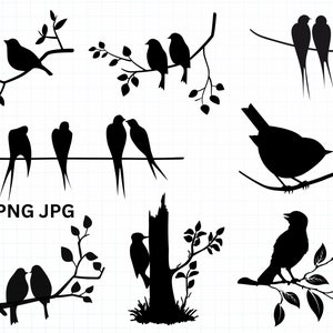 Uccelli sui rami SVG, Uccelli Svg, Uccello sull'albero Svg, Stormo di uccelli Svg, Ramo di un albero Svg, Rondini sul ramo Svg, Clipart di uccelli sul ramo