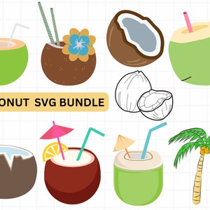 Coco SVG, Coco Cricut, Cóctel de coco Svg, Verano Svg, Bebida de coco Svg, Clipart de playa, Silueta de coco, Bebida tropical svg