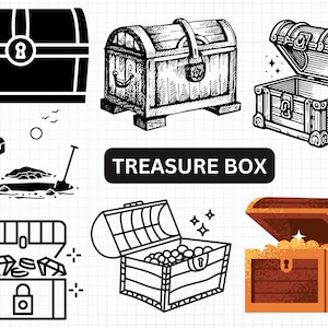 Pacote SVG de baú de tesouro, svg de recompensa, svg de caixa de tesouro, baú de tesouro, svg de tesouro de pirata, silhueta de arquivo de corte de clip art de pirata