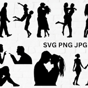 Silhouette di coppia Svg, Silhouette di amanti Svg, Clipart di coppie, Coppie di sposi Svg, File di taglio di coppie per Cricut, Anniversario Svg, Amanti Svg