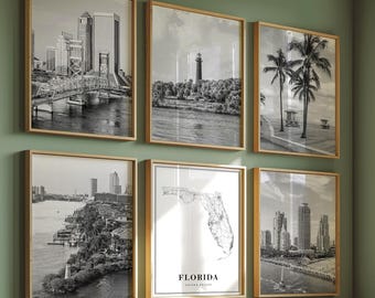 Florida Schwarzweiß Fotografie Drucke: Reise Wand Kunst Set (Digitaler Download