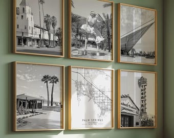 Palm Springs, Kalifornia – wydruki: zestaw czarno-białych zdjęć – cyfrowa grafika ścienna do pobrania