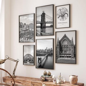 Conjunto de fotografías en blanco y negro de Cincinnati: 6 piezas para galería de arte mural (descarga digital)