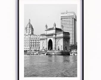 Mumbai Gateway of India Poster, Black and White Cityscape Wall Art (Digital Download)