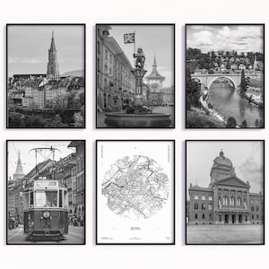 Bern Switzerland Wall Art Black and White City Prints – Travel Poster Set (Digital Download)