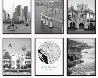 San Diego City Prints: Californië zwart-witfotogalerij (digitale download)