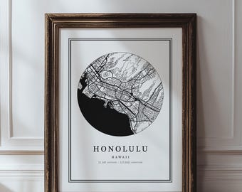 Honolulu Hawaii Map Print: Moderne Typografie Wandkunst (Digitaler Download)
