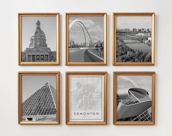 Edmonton Canada Black and White Photo 6 Piece Wall Art – Travel Digital Download