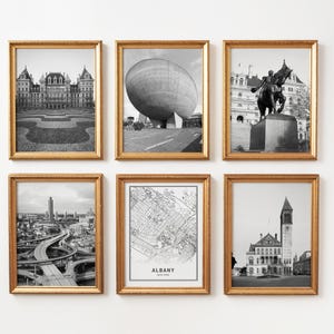 Albany City Prints, Albany Black And White Prints Set of 6, Albany Wall Art, Albany Photo Prints , Albany Map, New York  Albany City Poster
