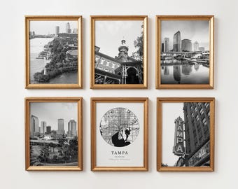 Impresiones de la ciudad de Tampa en blanco y negro: Juego de 6 impresiones de Tampa (descarga digital)