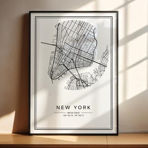 Mapas de Nueva York, Mapa de Manhattan, Nueva York, Impresión de mapas, Decoración moderna del hogar, Regalos de mapas, Ideas de regalos, Ciudad de Nueva York, Nueva York, Central Park, Decoración de pared