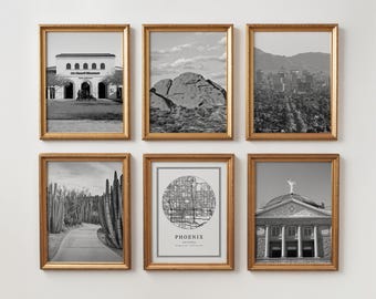 Stampe artistiche da parete della Galleria Phoenix Arizona: set di foto di paesaggi urbani in bianco e nero (download digitale)