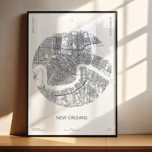 New Orleans LA Karte Druck, Louisiana USA Kunst Poster, Stadtstraße Straßenkarte Druck, Kinderzimmer Wand Bürodekor, druckbare Karten