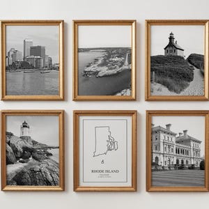 Rhode Island RI staat prints, Rhode Island zwart-wit prints set van 6, Rhode Island Photo Gallery, Rhode Island kaart, poster