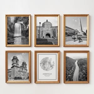 Set di stampe fotografiche in bianco e nero di Asheville, Carolina del Nord: Travel Wall Art (download digitale)