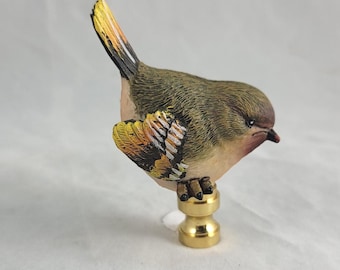Hand  Painted  Chickadee  Bird  Electric  Lighting  Lamp Shade Finial:   Solid Brass Hardware