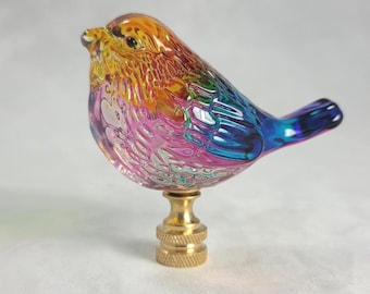 Multi Colored  Art  Glass  Bird  Electric  Lighting  Lamp  Shade  Finial   (NEW)