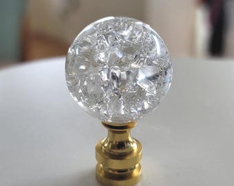 Clear  Crackle  Crystal  Glass  Ball  Electric  Lighting  Lamp  Shade  Finial    (New)