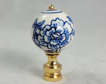 Blue  and  White  Porcelain  Peonies  Flower  Electric  Lighting  Lamp  Shade  Finial     (NEW)