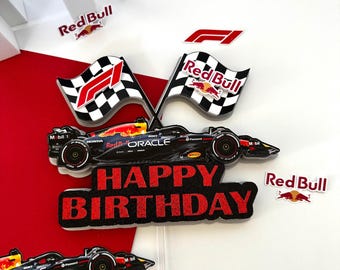 3D Red Bull Cake Topper | Personalized Formula 1 Birthday Cake Decor | Red Bull F1 Birthday Decoration