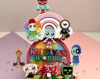 Adorno para tarta de Dandy's World personalizado para niñas / Adorno para tarta con luz y agitador / Decoración de cumpleaños de Dandy's World / Adorno para tarta personalizado en 3D