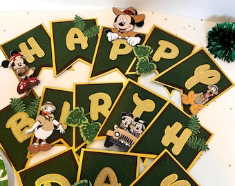 Happy Birthday Mickey Mouse Safari Banner | Mickey Mouse Safari Party | Mickey Mouse Safari Party Decor