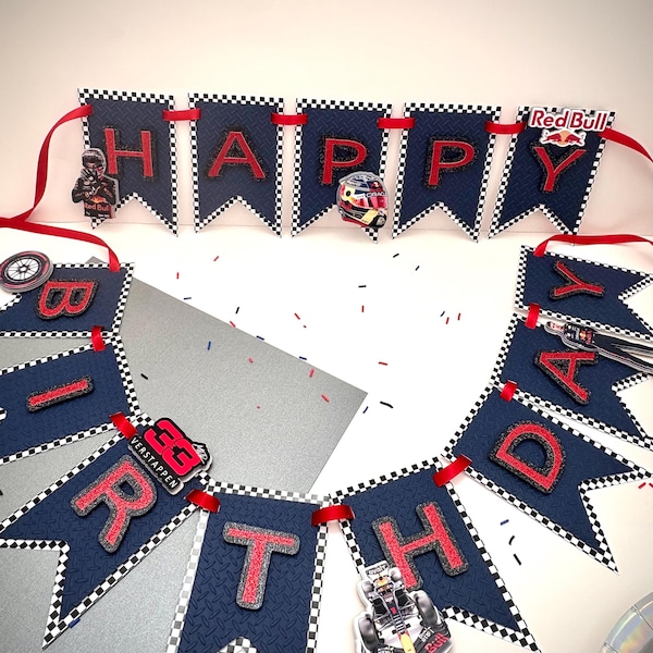 3D Max Verstappen Birthday Banner | Red Bull F1 Party Decor | Formula 1 High Chair Banner | Race Car Theme Party