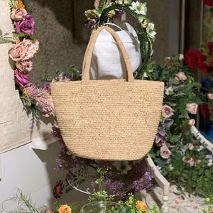 Straw Bag Minimalist Style - Crochet Raffia Shoulder Bag, Beach Bag, Ideal Gift for her