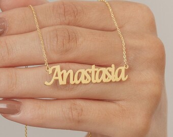 Collar de nombre personalizado, collar de nombre personalizado de oro de 14k, collar de nombre delicado, collar de nombre de plata, joyería de verano, regalo perfecto para ella