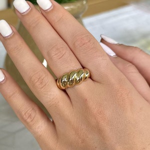 14k Real Solid Gold Croissant Ring | Gold Dome Croissant Ring | Ring for Women | Twisted Dome Ring | Signet Ring | Statement Rings for Women